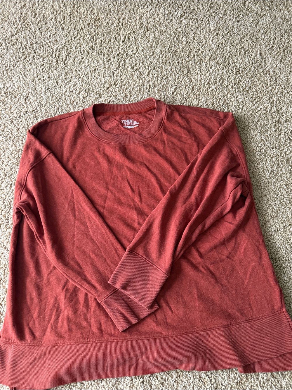 Time and Tru Men's Rust Red Crewneck Long-Sleeve Pullover